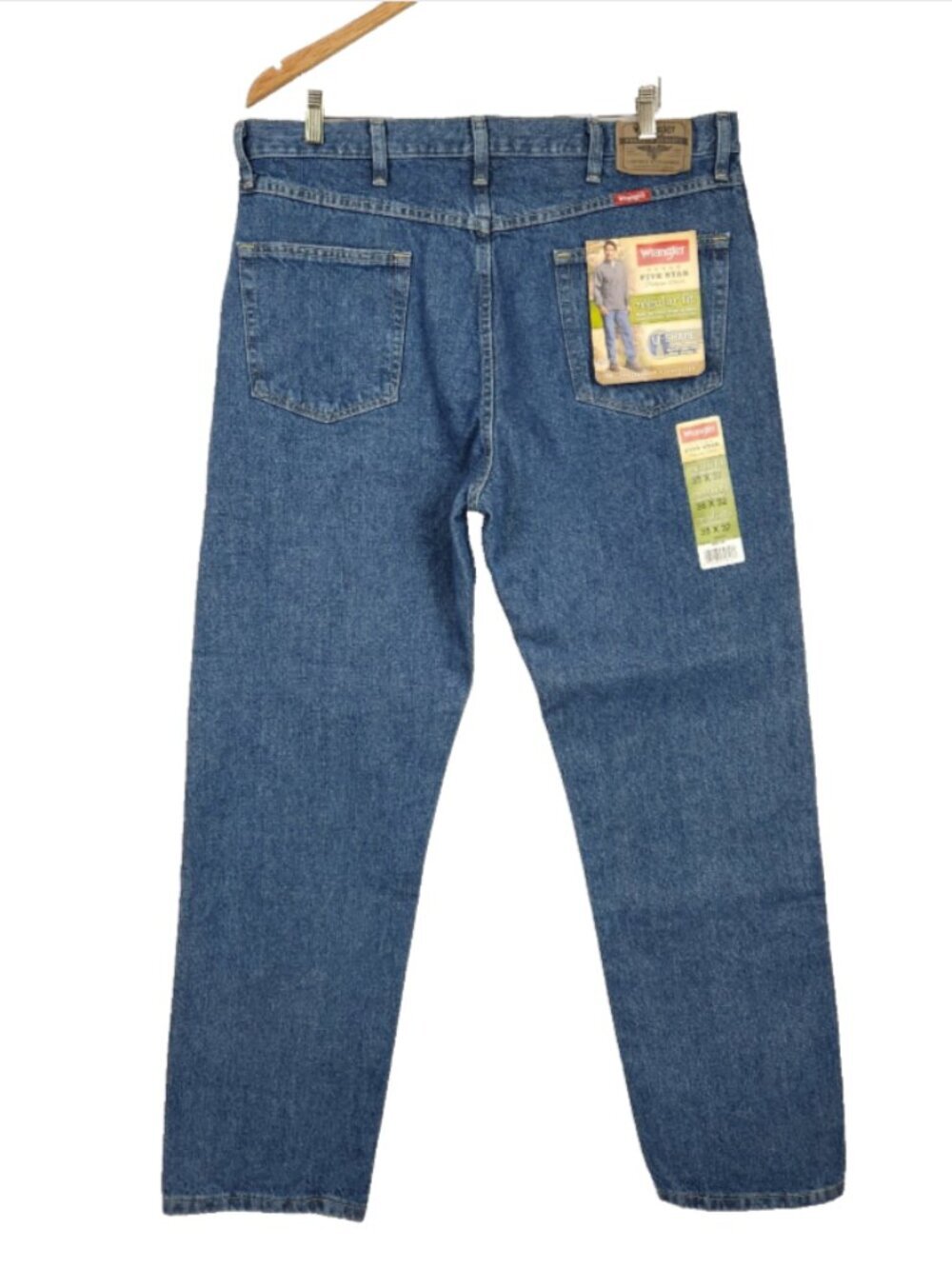 NWT Wrangler Regular Fit Denim Jeans Mens 38x32 Blue U Shape Western Straight